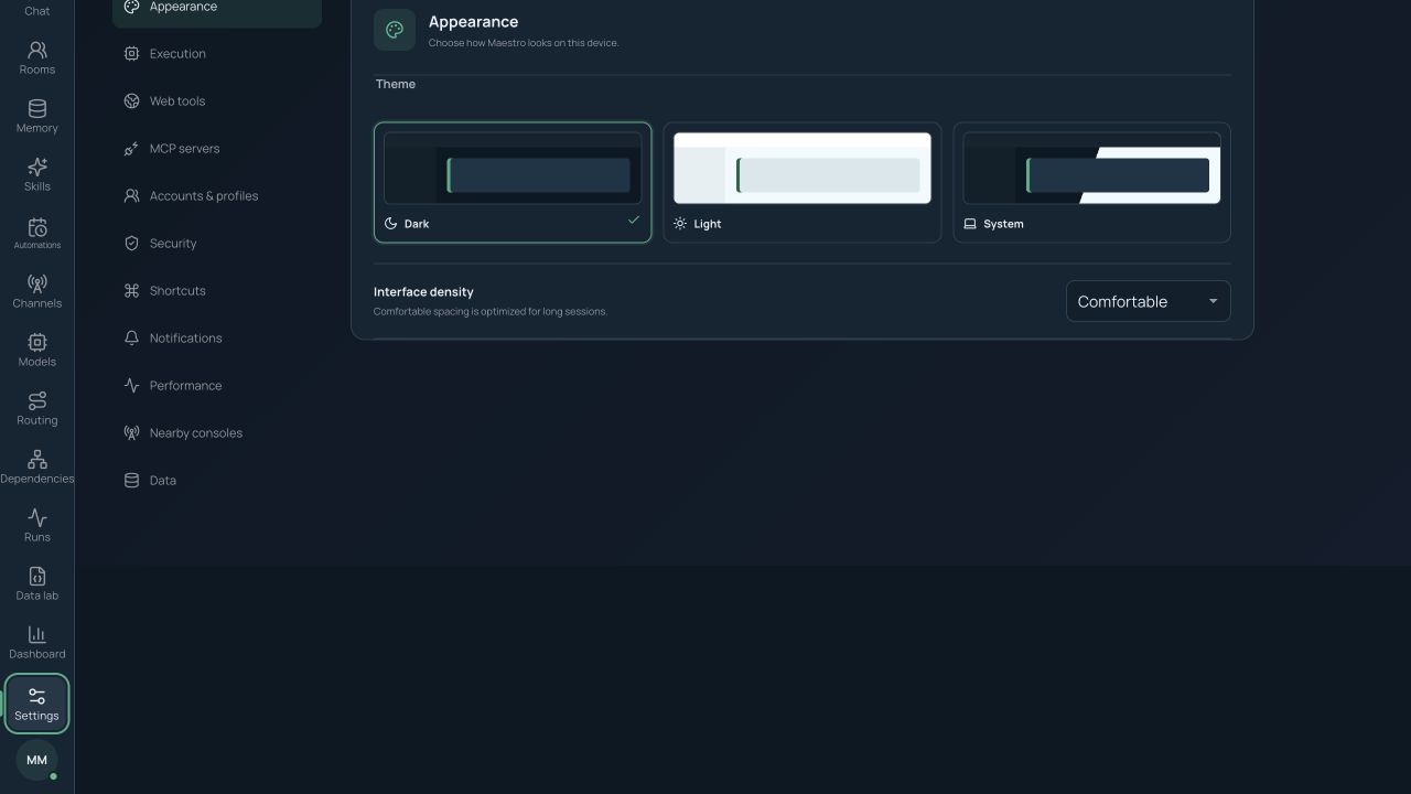 Appearance settings with polished neutral theme controls